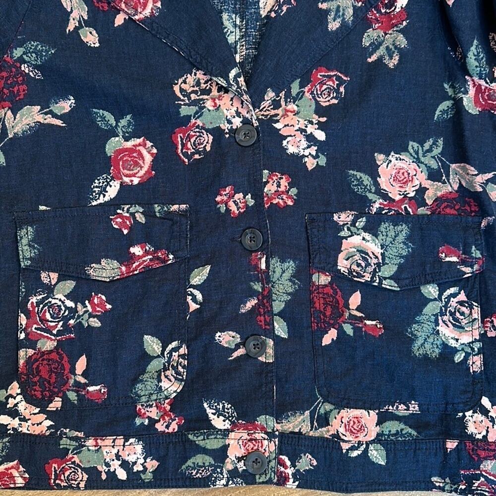 Maurice's Linen Blend Jacket Top Shacket Blue Rose Floral Size M Casual Office - Picture 10 of 15